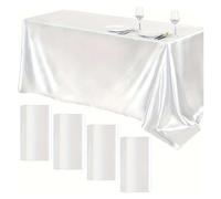 WEOKDFHA Mantel De Satén Mantel Rectangular de satén, Brillante, Liso, Blanco y Rosa, Color, for Mesa, Suministros for Fiestas Bodas, decoración para Banquete(White,147x259cm)