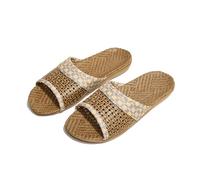 WEOKDFHA Sandalias De Paja Pantuflas de ratán tejido con forro de lino suave, informales, con punta abierta, cómodas, for el hogar(Yellow,42-43)