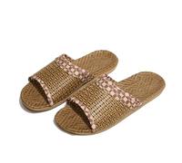 WEOKDFHA Sandalias De Paja Pantuflas de ratán tejido con forro de lino suave, informales, con punta abierta, cómodas, for el hogar(Red,35-36)