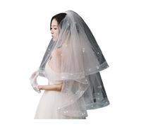 WEOKDFHA Velo De Novia Velo de novia corto dos niveles con cinta brillante y perlas, peine malla que cubre el rostro Para Mujeres