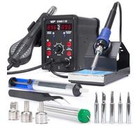 WEP 8786D-I SE Kit de estación de soldador de aire caliente 2 en 1 para reelaborar, desoldar con alambre de soldadura sin plomo, 5 puntas de soldadura, 3 boquillas de aire caliente, pinzas, bomba de