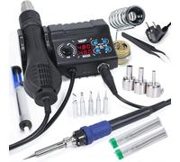 WEP 882D Estación de soldadura de aire caliente SMD 2-en-1 con 2 carrede de alambre de soldadura, 3 toberas de aire caliente, limpide lana de lat, pinzas, bomba Desoldering (EU Plug)