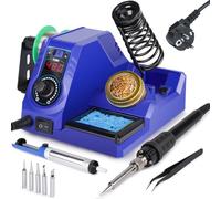 WEP 926LED V3 Azul Estacion de Soldadura 130W MAX Kit Soldador de Estaño con Hilo de Soldar, 5 Puntas, Pinzas, Desoldador, Limpiador de Punta, Control de Temperatura y Modo Reposo(EU)