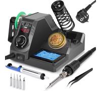 WEP 926LED V3 Negro Estacion de Soldadura 130W MAX Kit Soldador de Estaño con Hilo de Soldar, 5 Puntas, Pinzas, Desoldador, Limpiador de Punta, Control de Temperatura y Modo Reposo(EU)