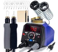 WEP 939D-VI Kit de Pirograbador de Madera con Doble Bolígrafo 250-750℃ pirograbador con Interruptor A/B, 2 Bolígrafo Desmontables, 20 Puntas, Soporte de Doble Ranura Apto para Madera y Cuero (EU Plug)