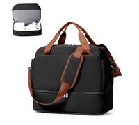 WEPLAN Bolsa Viaje 40x30x20 Ryanair Wizzair Equipaje de Mano Cabina Bolsa Fin de Semana Mujer Bolso Deporte Gimnasio Viaje con Compartimento de Zapatos Bolso Maternidad Hospital,C05-Negro con Marrón