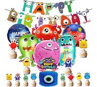 Weploda 20 Piezas Decoración de Cumpleaños Monstruo, Monster Birthday Decorations Kit, Adecuado para Fiestas de Cumpleaños Infantiles, Decoración de Fiestas Temáticas de Dibujos Animados
