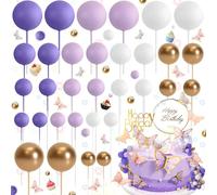Weploda 54 Piezas Decoración De Bola De Pastel De Mariposa, Adorno Para Tarta De Mariposa, Mini Globos Palitos Para Decoración De Tartas, Decoración Tartas Para Bodas, Cumpleaños(Oro Blanco Morado)