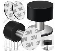 Weploda Tope para puerta de pared, 2 topes para puerta, tope para puerta de suelo, acero inoxidable y acero, 1,49 x 1,49 pulgadas, tope de puerta doble con silenciador (negro)