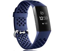 Wepro Bandas Compatible Fitbit Charge 3 Fitbit Charge 3 SE, Banda Impermeable Transpirable Agujeros Mujeres Hombres, pequeño, Grande, Small 5.5"-7.1", Azul Marino