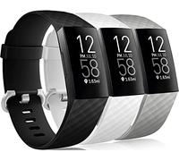 Wepro - Bandas Impermeables compatibles con Fitbit Charge 3 y Charge 3 SE, Paquete de 3 Unidades de Repuesto para Mujeres y Hombres, pequeñas, Grandes, Large 7.1"-8.7", Black/White/Slate Gray