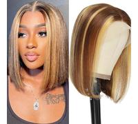 Wepwcod Peluca de pelo humano 13 x 4 HD, encaje frontal, peluca de pelo humano 180 % densidad brasileña recta bob pelucas con pelo de bebé rubio para mujer, peluca sin pegamento, peluca para mujer
