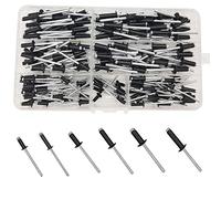 WeqeYent 200 remaches ciegos de aleación de aluminio M5/M4/M3.2, kit surtido de remaches pop, 6 tamaños para construcción de componentes de metal, madera y plástico (negro)