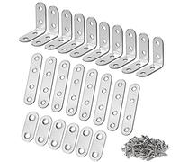 WeqeYent Juego de 24 soportes de esquina, en forma de L y conjuntos de soportes rectos, soporte de ángulo recto de acero inoxidable, cierre para soportes de muebles de mesa de madera (plata)