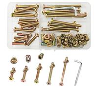 WeqeYent Juego de 61 tuercas de pernos, M6 x 30/40/50/60/80 mm, tuercas hexagonales chapadas en zinc, tornillos de cabeza hexagonal, pernos para muebles, kit surtido de tuercas de barril