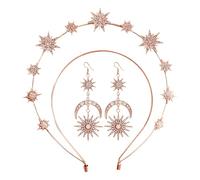 Weqizuerqi Estrellas Halo Crown, Stars Goddess Crown - Glitter Stars Tiara para mujeres con aretes | Vestido de cabeza de Diosa hecha a mano, cabeza de la banda de cabello de novia para bodas