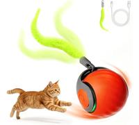 WEQNGIU Pelota de Juguete interactiva para Gatos, eléctrica Recargable con Cola de Pluma, 360 ° Rolling Smart Ball, Bola rodante automática para Gatos y Gatos Adultos