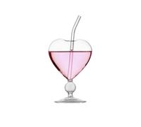 WEQYFDC 1pc Heart Shaped Cocktail Glass with Straw Clear Stemmed Wine Creative Champagne Glasses Drinking Cups for Bar Pub Club(Sliver-A)