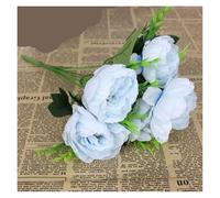 WEQYFDC 2 Bunch of Simulation Peony Flower Silk Rose Bouquet Vintage Bridal Fake Home DIY Wedding Decorat(Light Blue)