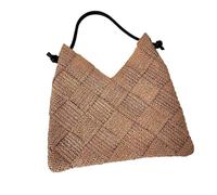 WEQYFDC Bolso de punto bohemio informal con diseño ahuecado, bolso hombro tejido en triángulo, paja for playa hilo algodón gran capacidad(Khaki)