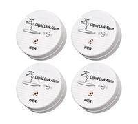 WER Sensor De Alarma De Fugas De Agua, Alerta De Fugas con Pilas, Detector De Agua De 90dB para Sótanos, Baños, Lavanderías, Cocinas, Garajes Y Áreas De Oficina (Se Envía Sin Batería, 4 Unidades)