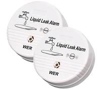 WER Sensor De Alarma De Fugas De Agua, Alerta De Fugas con Pilas, Detector De Agua De 90dB para Sótanos, Baños, Lavanderías, Cocinas, Garajes Y Áreas De Oficina (Se Envía Sin Batería, 2 Unidades)