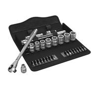 Wera 05004047001 8100 SB 7 Juego de carraca Zyklop Metal, cuadradillo pasante de 3/8", métrico, 29 piezas