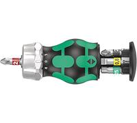 Wera 05008884001 Kraftform Kompakt Stubby Recámara RA 2, Destornillador de carraca con cargador de puntas, 6 piezas