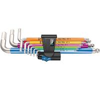 Wera - 05022699001 - Juego de llaves acodadas, 3950/9 Hex-Plus Multicolour HF Stainless 1 Juego de llaves acodadas, métricas, acero inoxidable, con sistema de sujeción, 9 piezas