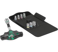 Wera 05023470001 Juego Kraftform Kompakt 400 RA Set 2, Destornillador con mango en T con función de carraca y juego de vasos, 9 piezas, Negro-verde
