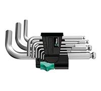 Wera 05133163001-950 PKS/9 SM N Juego de llaves acodadas métricas, cromado mate, 9 piezas