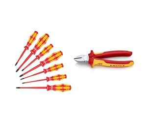 WERA-05135961001-160 iss/7 - Juego de destornillador aislados & Knipex Alicate de corte diagonal cromado, aislados con fundas multicomponentes, según norma VDE 180 mm 70 06 180