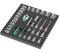 Wera 05150112001 9722 Depósito de espuma juego de carraca Zyklop 8000 C de 1/2" Set 1, 31 piezas, Negro-verde