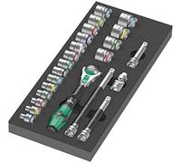 Wera 05150111001 9721 Depósito de espuma juego de carraca Zyklop 8000 B de 3/8" Set 1, 23 piezas, Negro-verde