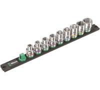 Wera 05005480001 Juego de llaves de vaso Zyklop en tira magnética de vasos C Imperial 1, arrastre de 1/2", en pulgadas, 9 piezas, Negro