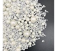 Weraru Chispas de azúcar con perlas blancas comestibles, tamaño de mezcla de caramelos, decoración comestible para tartas, decoración de cupcakes, decoración de galletas, celebraciones, boda, ducha,