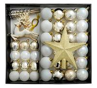 WeRChristmas Juego Bolas inastillables para árbol de Navidad, Color Dorado, Plateado y Blanco, 50 Piece