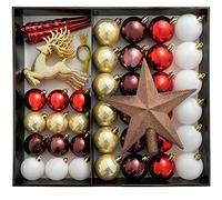 WeRChristmas Juego Bolas inastillables para árbol de Navidad, Color Rojo, Blanco, Dorado, Chocolate, Baya, 50 Piece