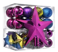 WeRChristmas - Juego de decoración navideña (42 Unidades, plástico, inastillable, con Estrella y Guirnalda), Color Rosa, Morado, Verde y Azul