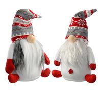 WeRChristmas Santa Sentado Gonks decoración de Navidad, 28 cm, Color Rojo/Gris, Juego de 2