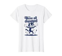 We're All Doomed Retro Cat - Divertido Regalo de Humor sarcástico Camiseta gráfica económica, Mujer, Blanco, L