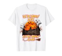 We're Happy Here in The Happy House Halloween Costume Moon Camiseta gráfica económica, Hombre, Blanco, M