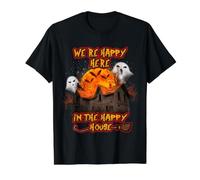 We're Happy Here in The Happy House Halloween Costume Moon Camiseta gráfica económica, Hombre, Negro, S
