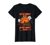 We're Happy Here in The Happy House Halloween Costume Moon Camiseta gráfica económica, Mujer, Negro, L
