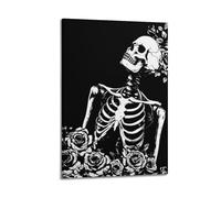 WERETUN Póster decorativo de calavera y rosas, lienzo decorativo para pared e impresión artística moderna para dormitorio familiar, pósteres de 20 x 30 pulgadas (50 x 75 cm)