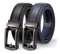 WERFORU 2 cinturones de cuero para hombre, cinturón automático de cuero para traje y ocio, cinturón de trinquete para hombres con hebilla automática, F-negro+azul noche, 115cm/für Taillengröße 68-93cm