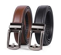 WERFORU 2 cinturones de cuero para hombre, cinturón automático de cuero para traje y ocio, cinturón de trinquete para hombres con hebilla automática