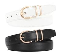 WERFORU 2 cinturones de cuero para mujer, para vaqueros, de moda, para mujer, para pantalones, vestidos con hebilla dorada, E-negro+blanco, für Taille Größe 122-132cm