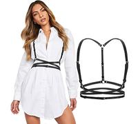 WERFORU Cinturón de cintura punk moderno para mujer, piel sintética, chaleco gótico, cinturón ajustable, cadena para el cuerpo, cinturón para carnaval, Halloween, B-negro., Passend für Taillenumfang