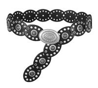 WERFORU Cinturón de concha para mujer, cinturón ancho estilo boho western, cinturón de cintura estilo boho para vestidos, faldas y jeans, B-negro., 135 cm(für Taillenumfang unter 124 cm)